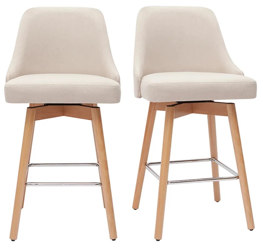 Sgabelli da bar scandinavi in tessuto beige e legno massello di faggio H65 cm (set di 2) HASTA