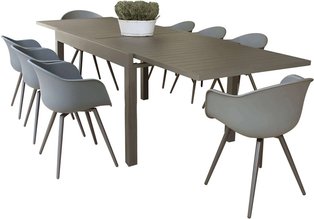 JERRI - set tavolo in alluminio cm 135/270 x 90 x 75 h con 8 Poltrone Dynamo