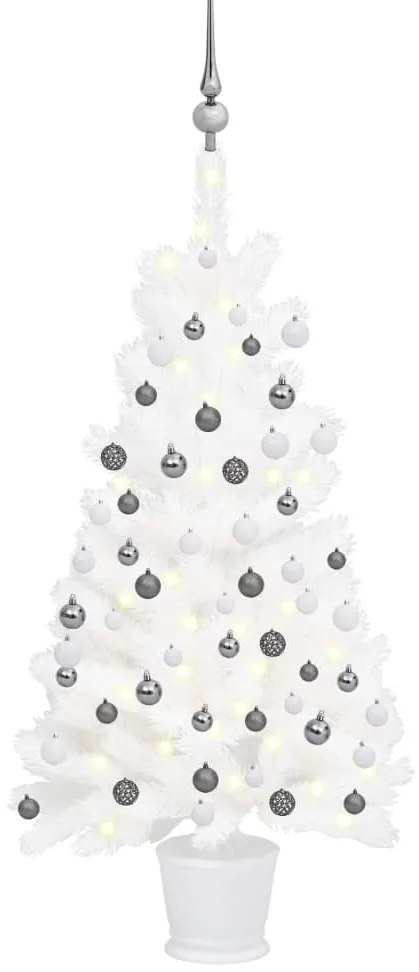 Albero di Natale Artificiale Preilluminato con Palline, Albero di Natale Preilluminato con Palline Bianco 90 cm II