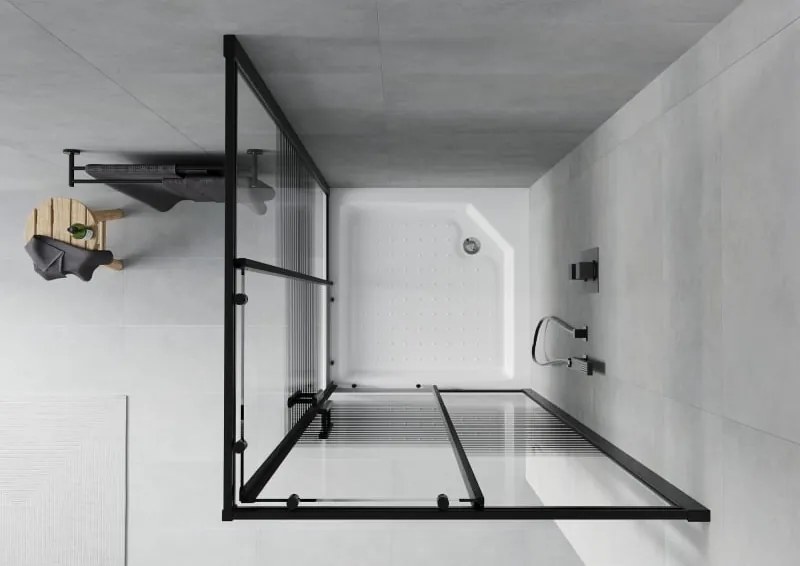 Mexen Rio cabina doccia quadrata 90 x 90 cm, bande nere, nero + piatto doccia, bianco - 860-090-090-70-20-4510