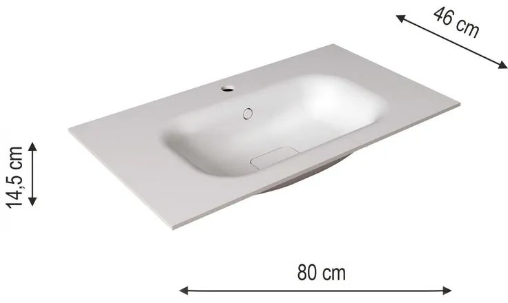 Lavabo integrale a incasso rettangolare L 80.5 x H 15 x P 46 cm in resina bianco opaco