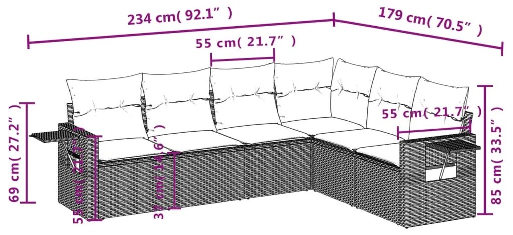 Set Divano da Giardino 6 pz con Cuscini Beige in Polyrattan