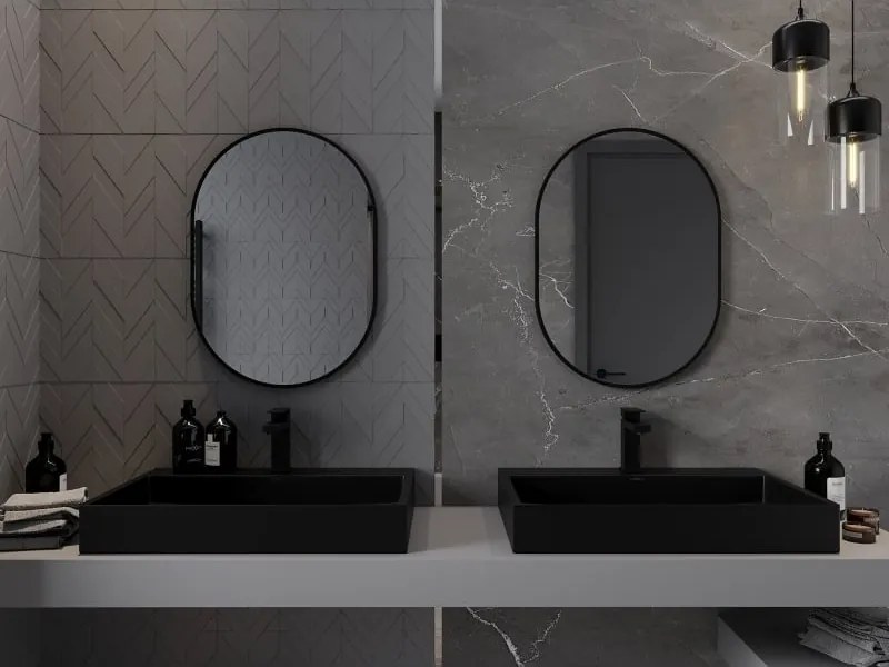 Mexen Loft specchio da bagno ovale 70 x 50 cm, cornice nera - 9851-070-050-000-70