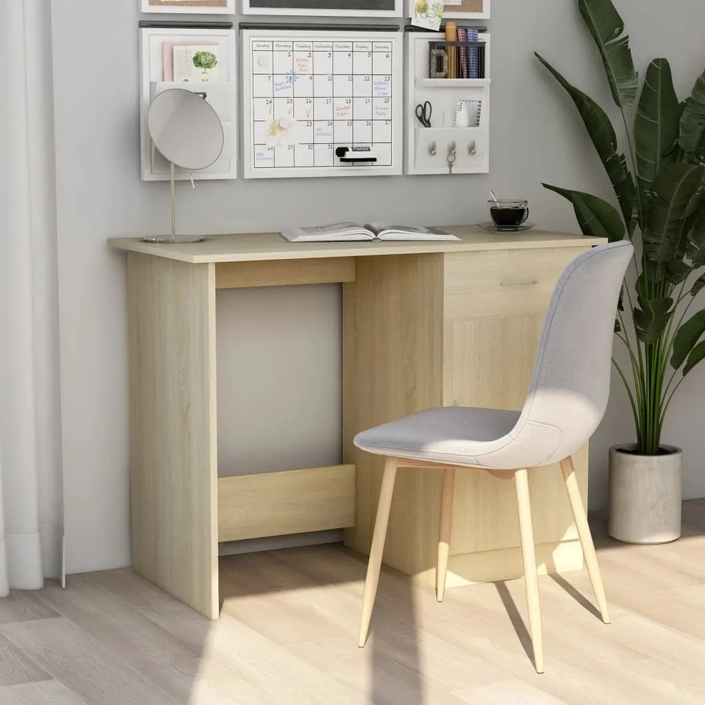 Scrivania Rovere Sonoma 100x50x76 Cm İn Legno Multistrato /