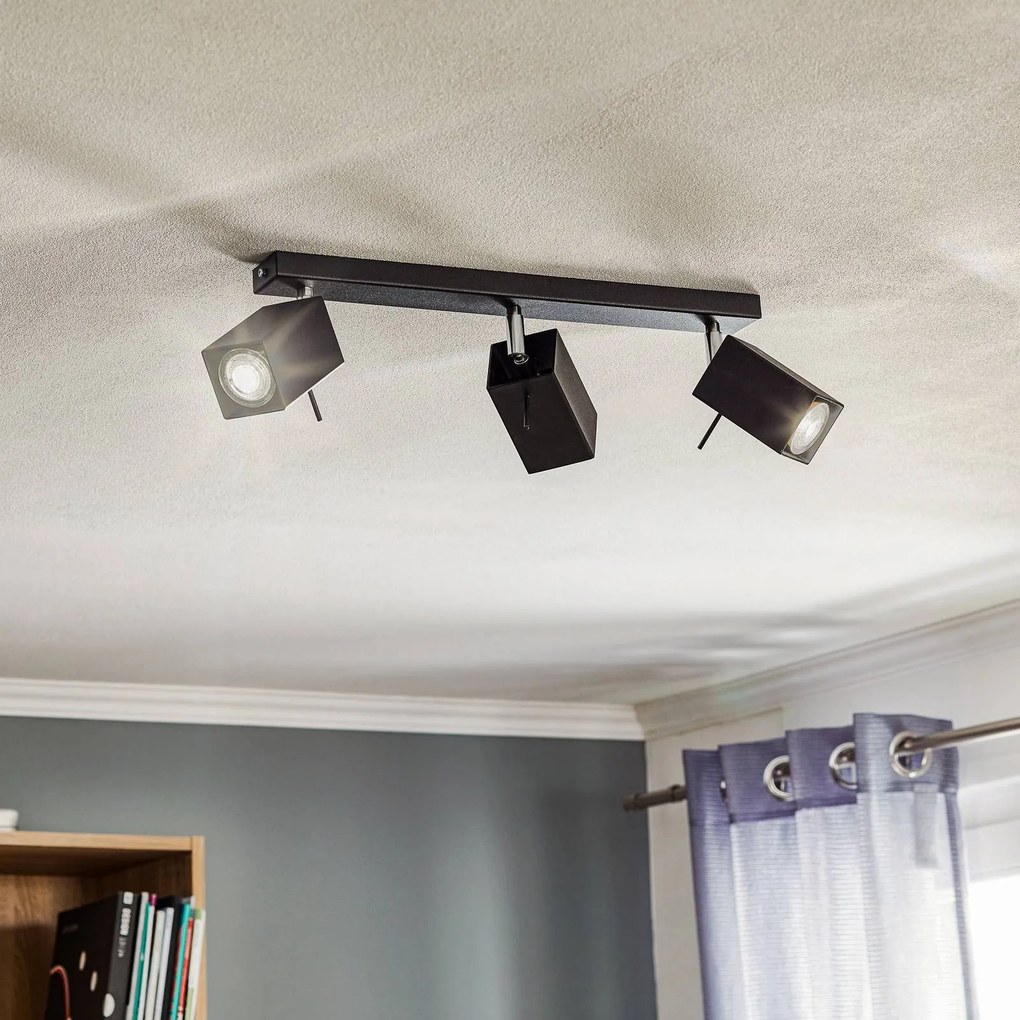 SOLLUX LIGHTING Faretto da soffitto Square, nero, 3 luci