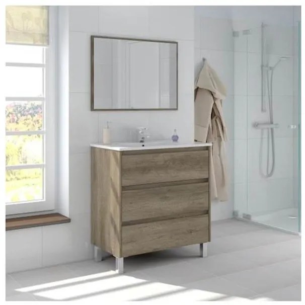 Mobile bagno 80 cm con lavabo e specchio rovere - Dakota 96249