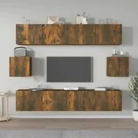 Set di Mobili Porta TV 6 pz Rovere Fumo in Legno Multistrato 3114363