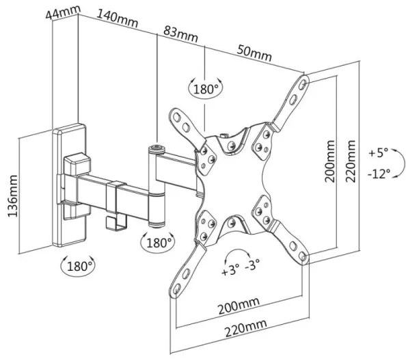 MK FLORIA MKF-21DP224 - Supporto TV da parete articolato 46" nero
