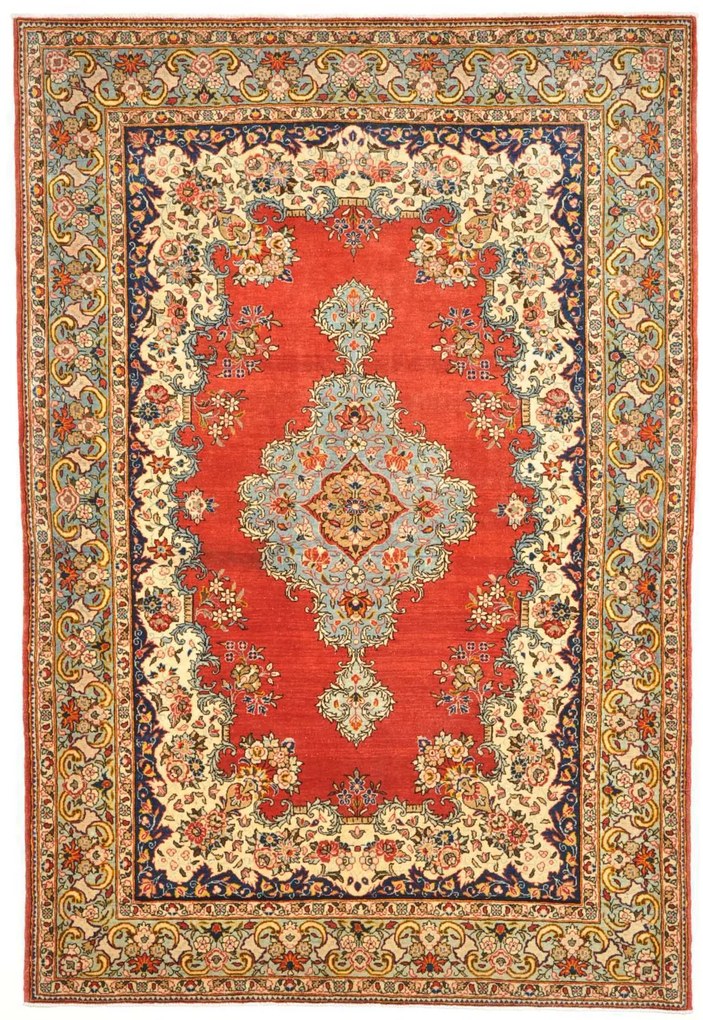 Ghom Tappeto 140x200 Rosso (Iran) Annodato A Mano