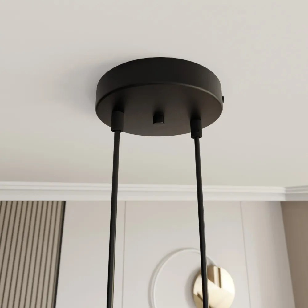 Lampadario a Sospensione MOTIF 2 In Acciaio e Tessuto 2xE27 Colore del corpo Nero e Oro