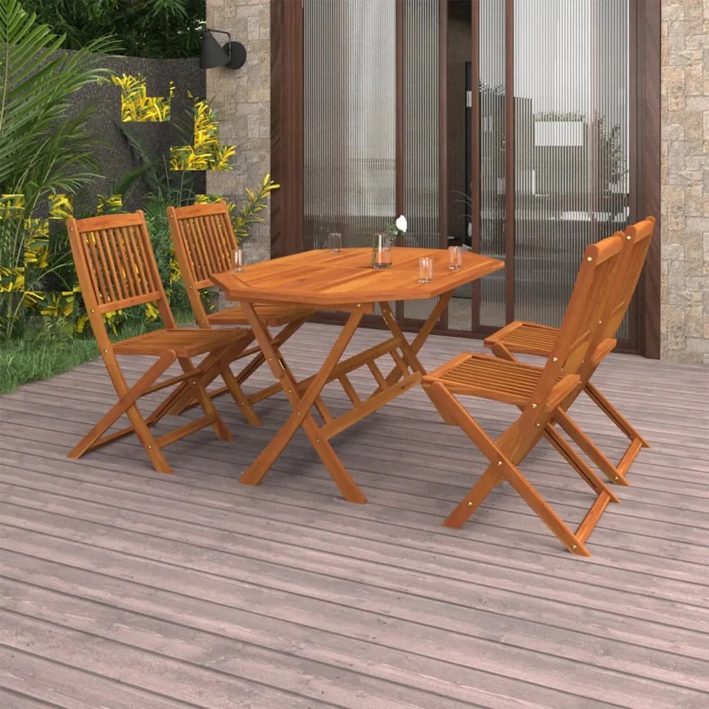 Set Da Pranzo Da Giardino 5 Pz İn Legno Massello Di Acacia /