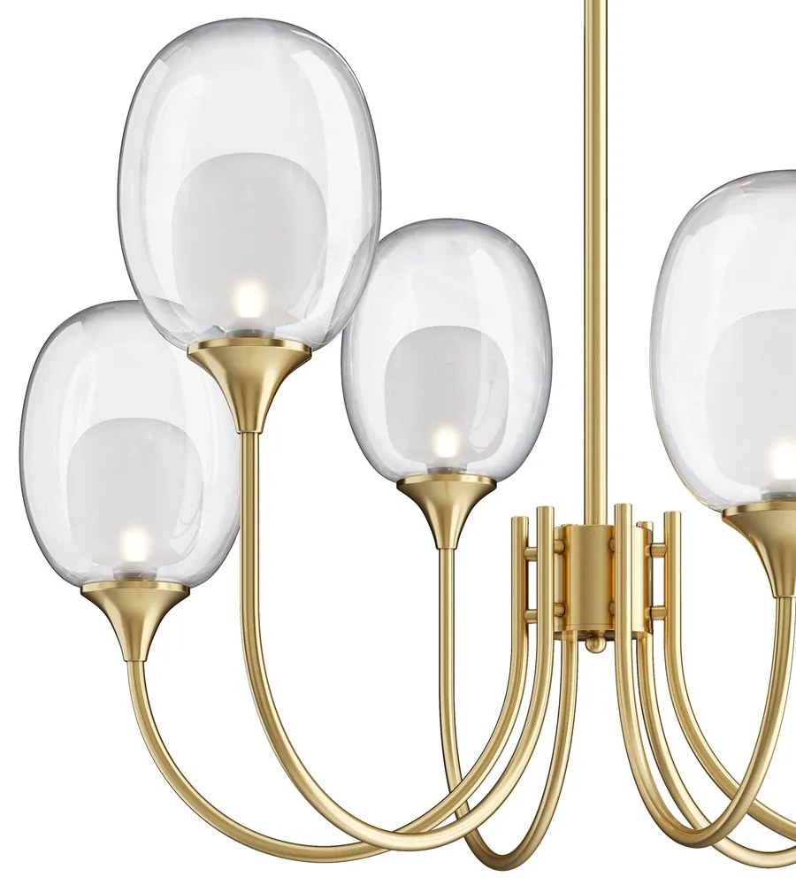 Lampadario Contemporaneo Aura Struttura In Metallo Ottone 6 Luci Diffusori Vetro