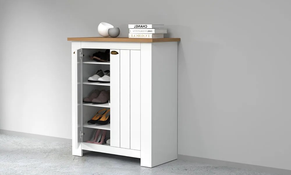 Scarpiera FIGO 2 Ante Battenti - Bianco Rovere Wotan, Elegante e Capiente