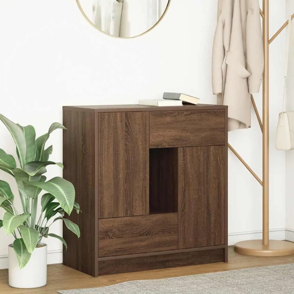 Credenza Con Cassetti E Ante Rovere Marrone 70,5x34x74,5 Cm /
