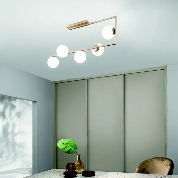Plafoniera in metallo Oro e diffusori in vetro Bianco a 5 luci MONILE 85x47 cm