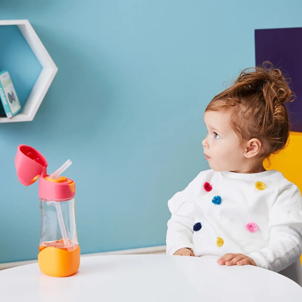 Bottiglia con cannuccia 450 ml – rosa/arancione