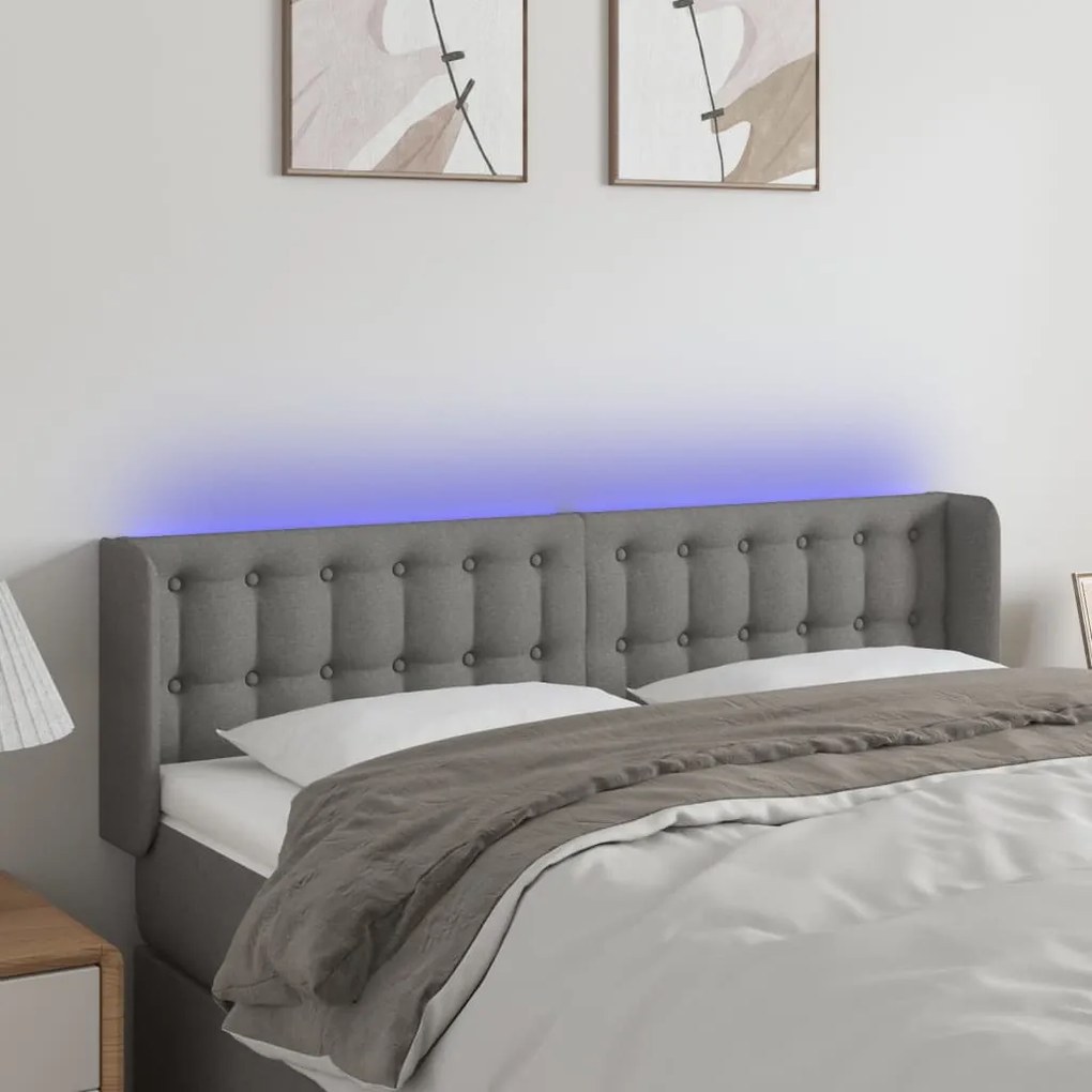 Testiera A Led Grigio Scuro 147x16x78/88 Cm İn Tessuto /