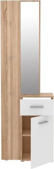 Mobile Ingresso 65x34x196 Con Specchio E Barra Appendiabiti Teka Bianco E Rovere