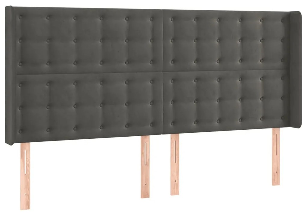 Testiera ad orecchio grigioscuro 183x16x118/128 cm in velluto