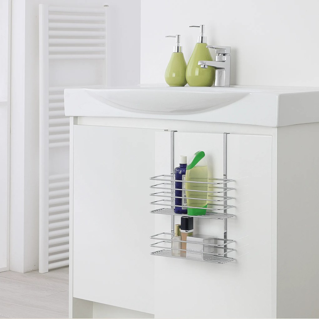 Mensola Rettangolare Portaoggetti a 2 Ripiani Feridras "Linda 2.0" Cromo Lucido