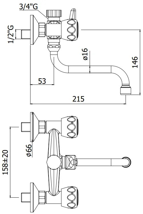 Paffoni Danubio Da169 Gruppo Lavello con attacco lavatrice Canna Orientabile 16 cm e Deviatore Cromo