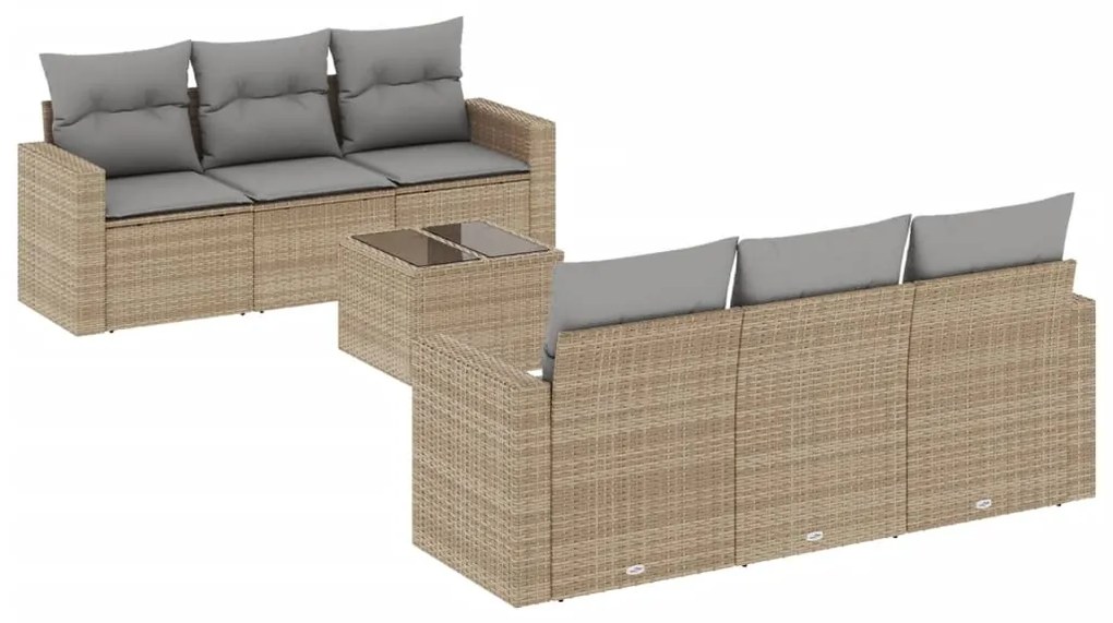 Set divani da giardino 7 pz con cuscini beige in polyrattan