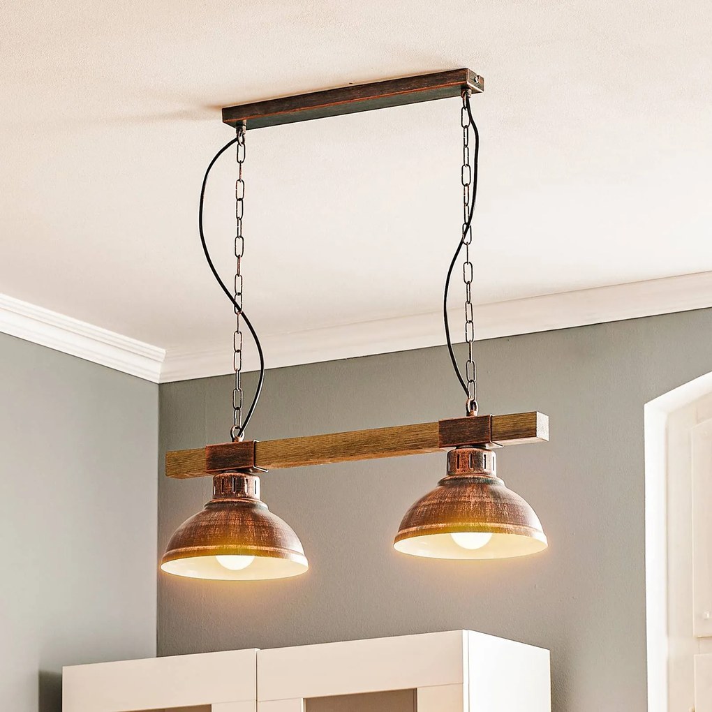 Luminex Lampada a sospensione Hakon 2 luci ruggine/legno naturale