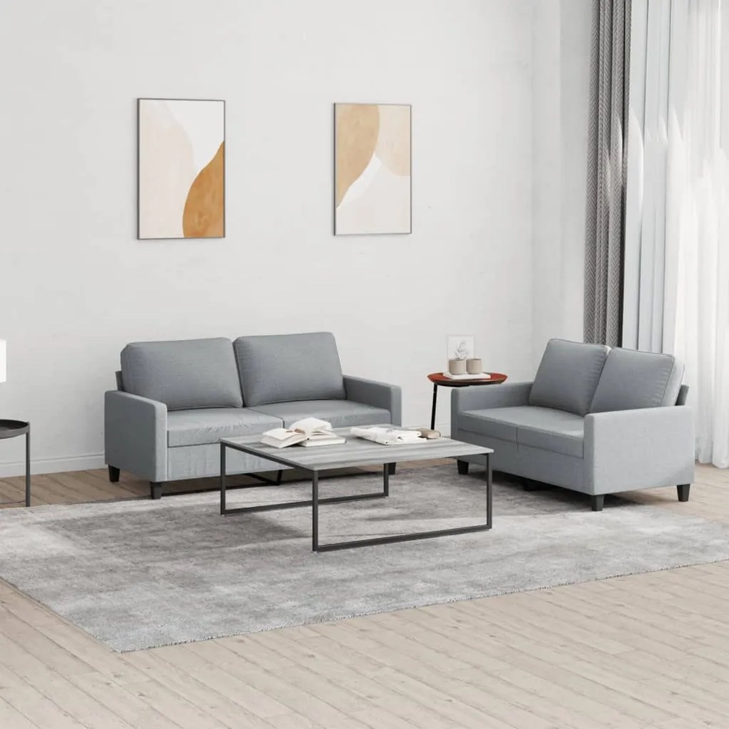 Set Di Divani 2 Pz Con Cuscini Grigio Chiaro İn Tessuto /