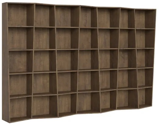 Libreria in legno Noce 317x200h cm con 7 elementi e vani trapezoidali TREK