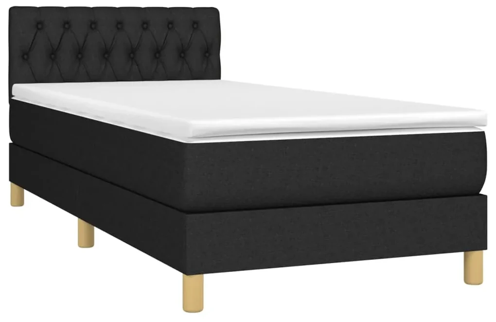 Letto a molle con materasso e led nero 80x200 cm in tessuto
