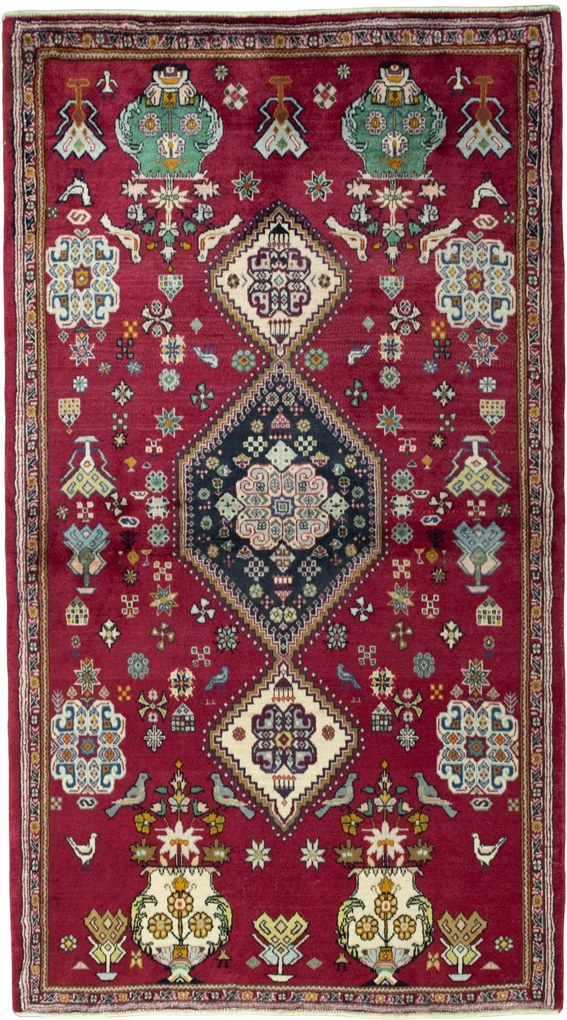 Shiraz Tappeto 210x120 Rosso (Iran) Annodato A Mano