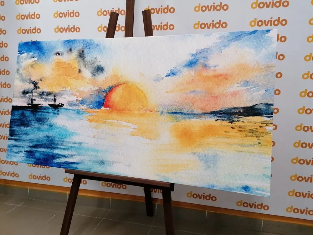 Stampa su tela – Mare acquerellato e tramonto