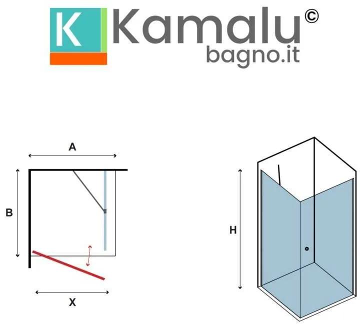 Kamalu - box doccia 90x70 fisso 90 battente 70 vetro satinato altezza 200h | ks2800fao