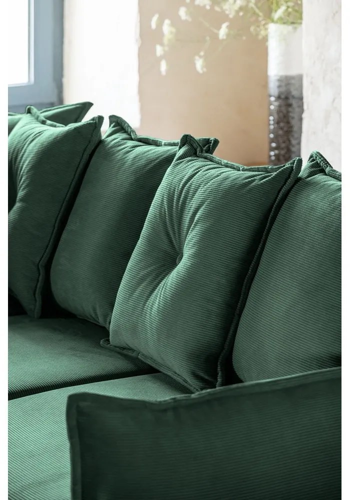 Divano letto angolare in velluto a coste verde (angolo sinistro/"U") Lazy Lukka - Miuform