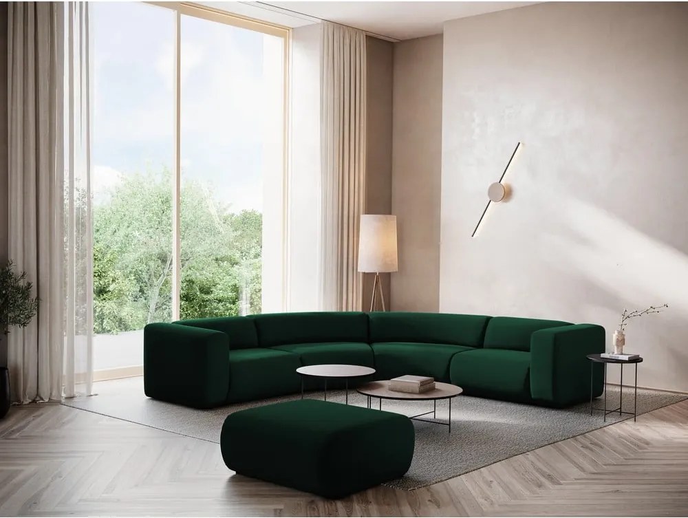 Divano angolare verde scuro con rivestimento in velluto Ekahi – Makamii