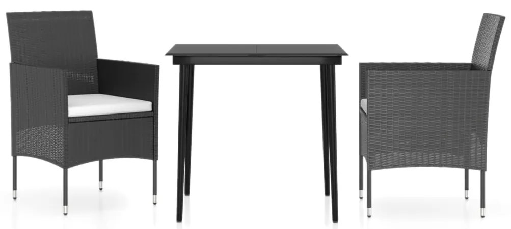 Set da pranzo per giardino 3 pz con cuscini nero