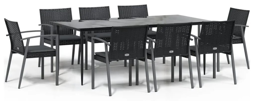 Set pranzo da giardino 9 pz con cuscini in polyrattan e acciaio