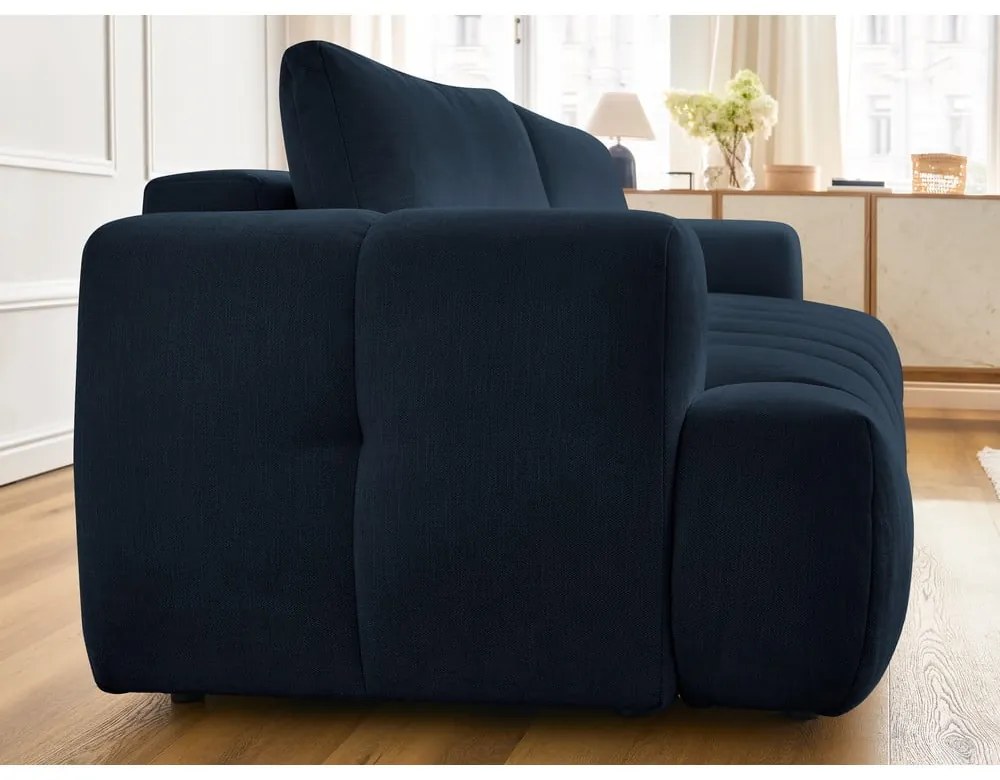 Divano blu scuro allungabile e con contenitore rivestito in ciniglia 251 cm Fuji – Bobochic Paris