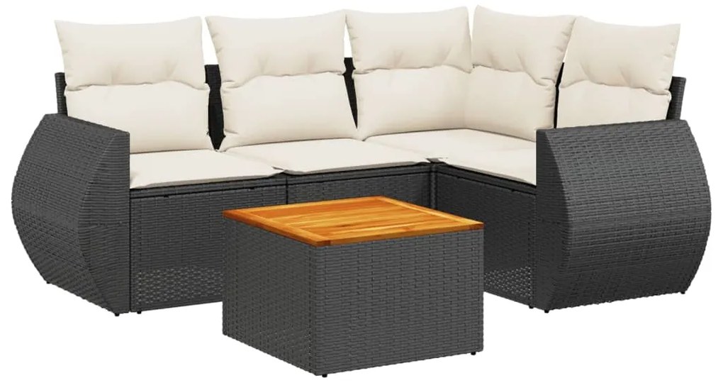 Set divani da giardino 5 pz con cuscini in polyrattan nero