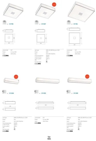 Redo 01-704 - Plafoniera da bagno EGO 1xE27/52W/230V 18x18 cm IP44