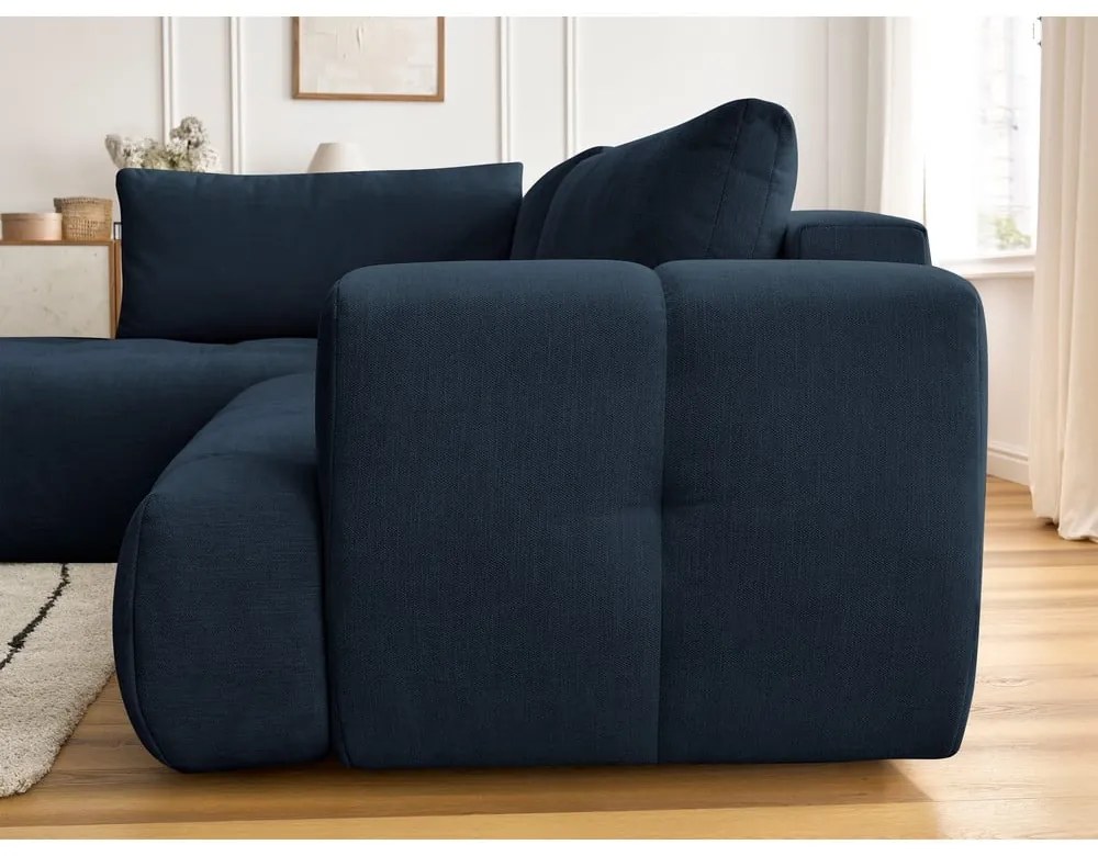 Divano angolare blu scuro allungabile e con contenitore (penisola a sinistra/a L) con rivestimento in ciniglia Fuji – Bobochic Paris
