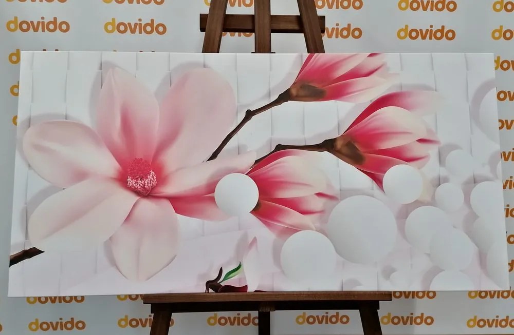 Stampa su tela – Magnolia con elementi astratti