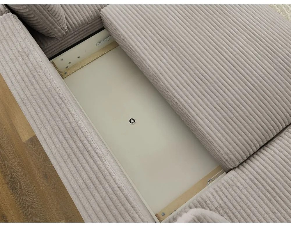 Divano angolare in grigio chiaro/beige allungabile (con penisola a sinistra/a forma di "U") con rivestimento in velluto a coste Lucien – Bobochic Paris