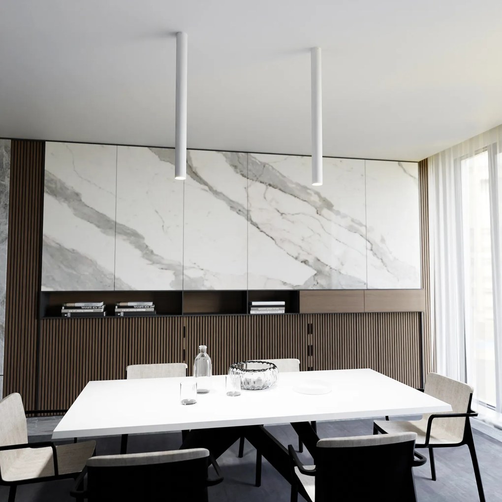 Plafoniera Moderna Faretto Marduk 1 Luce Acciaio Bianco 80 Cm
