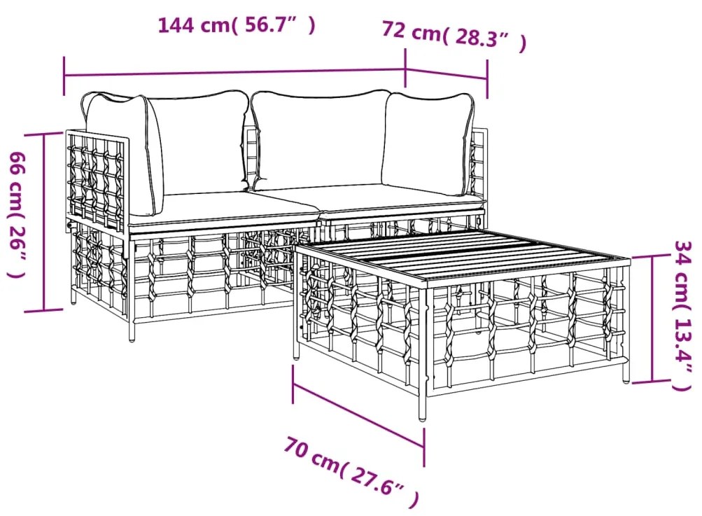 Set Divani da Giardino 3 pz con Cuscini Antracite in Polyrattan