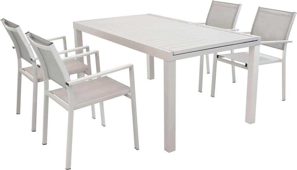 DEXTER - set tavolo in alluminio cm 160/240 x 90 x 75 h con 4 poltrone Venus