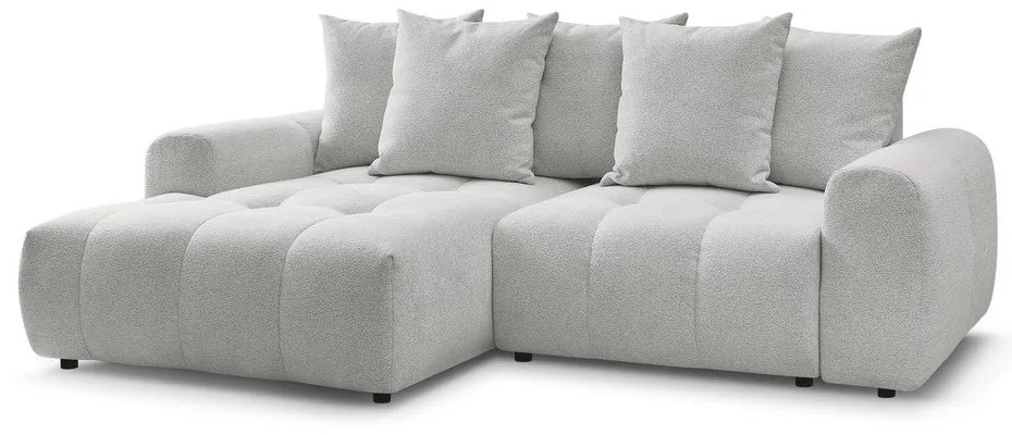 Divano angolare grigio chiaro allungabile/con contenitore (con penisola a sinistra/con chaise lounge) con rivestimento in ciniglia Roxelane – Bobochic Paris