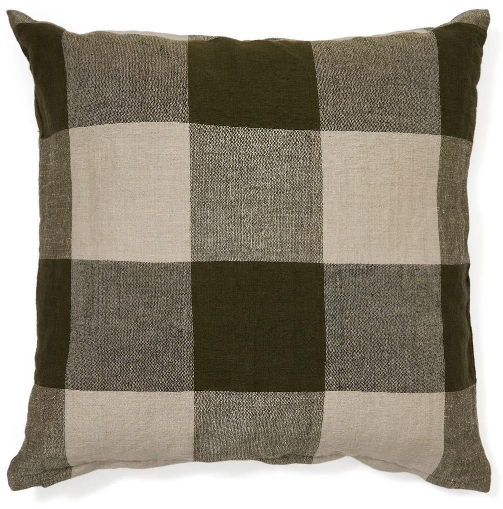 Kave Home - Federa cuscino Solin in lino e cotone a quadrati verde 50 x 50 cm