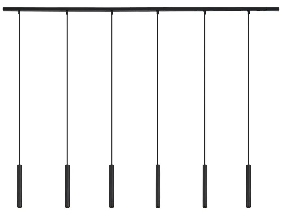 Sistema di illuminazione a binario moderno con 6 faretti a sospensione neri monofase - Slimline Keno