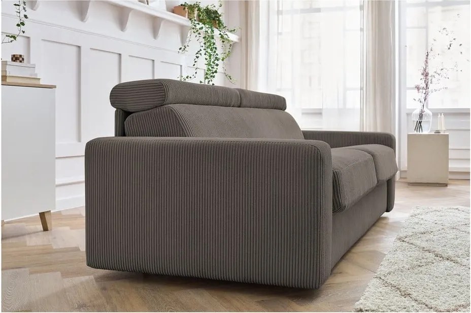 Divano grigio/marrone allungabile con rivestimento in velluto a coste 195 cm Monaco – Bobochic Paris